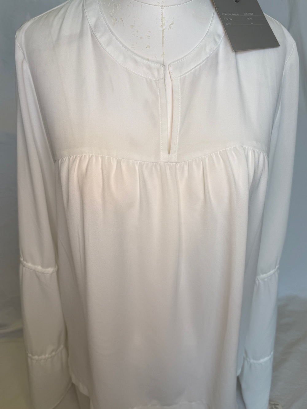 Marled Off White Tie-Sleeve Peasant Blouse Size M NWT